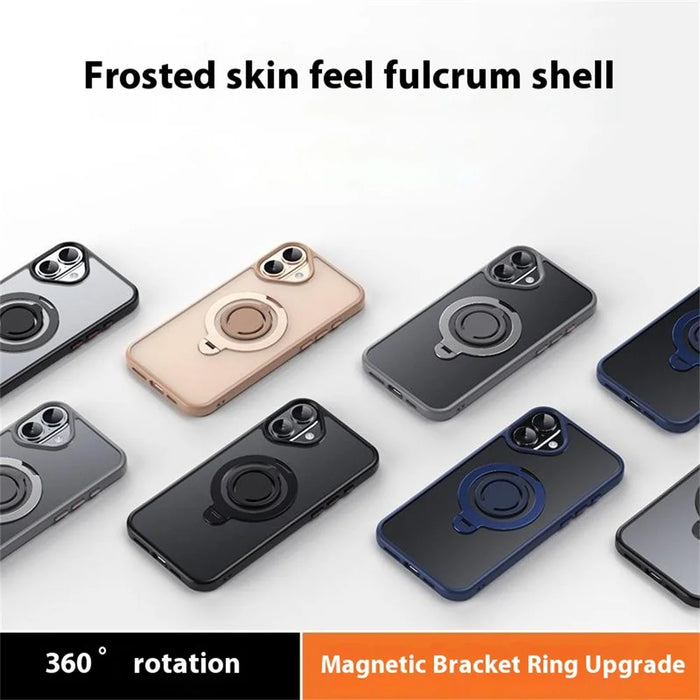 For iPhone 16 Plus Case Compatible with MagSafe Kickstand Matte PC+TPU Phone Cover with Silicone Ring - Black - 6