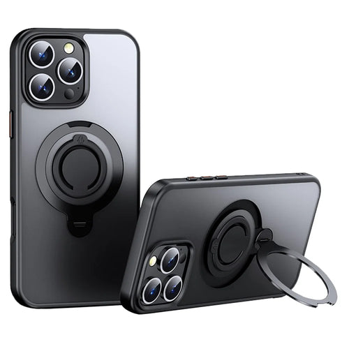 For iPhone 16 Pro Max Case Compatible with MagSafe Kickstand Matte PC+TPU Phone Cover with Silicone Ring - Black - 1