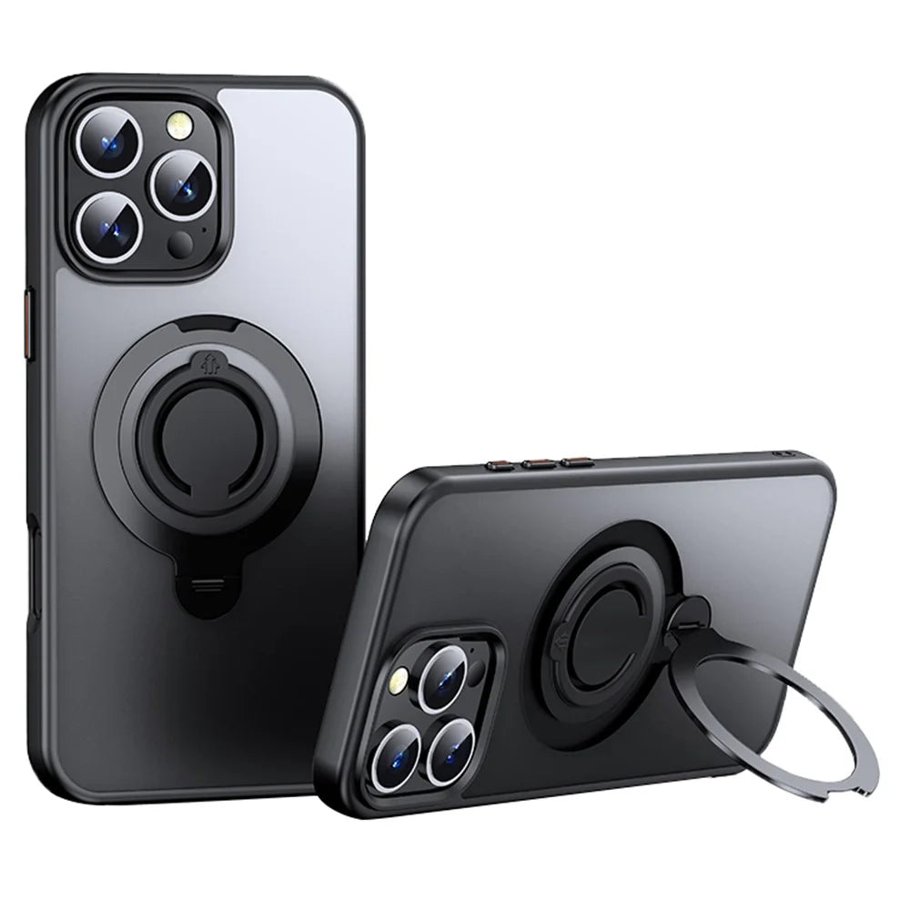 For iPhone 16 Pro Max Case Compatible with MagSafe Kickstand Matte PC+TPU Phone Cover with Silicone Ring - Black - 1