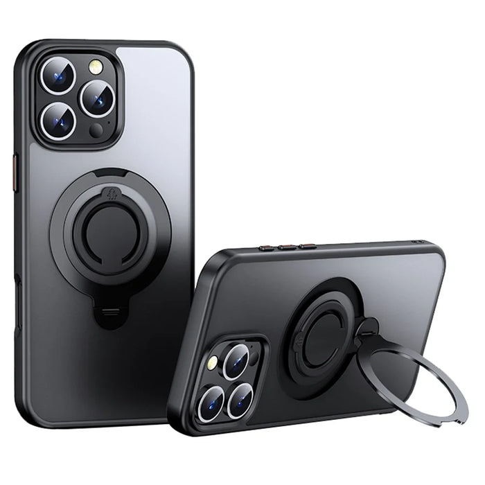 For iPhone 16 Pro Max Case Compatible with MagSafe Kickstand Matte PC+TPU Phone Cover with Silicone Ring - Black - 1