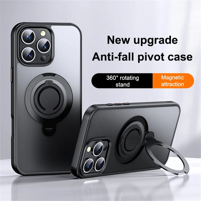 For iPhone 16 Pro Max Case Compatible with MagSafe Kickstand Matte PC+TPU Phone Cover with Silicone Ring - Black - 2