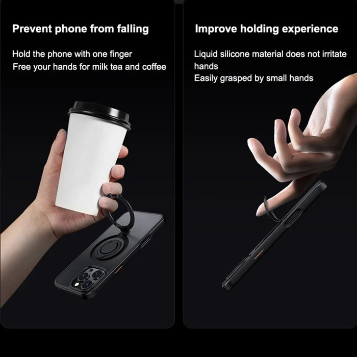 For iPhone 16 Pro Max Case Compatible with MagSafe Kickstand Matte PC+TPU Phone Cover with Silicone Ring - Black - 7