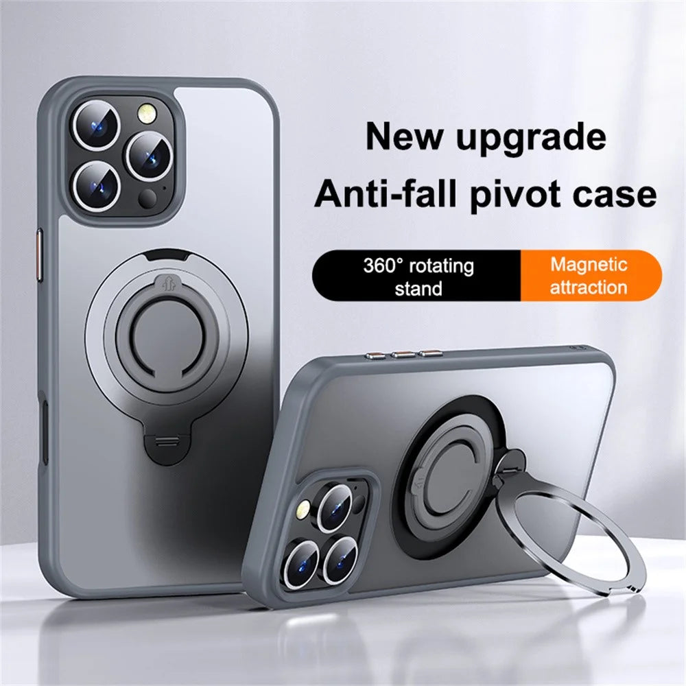 For iPhone 16 Pro Case Compatible with MagSafe Kickstand Matte PC+TPU Phone Cover with Silicone Ring - Grey - 2