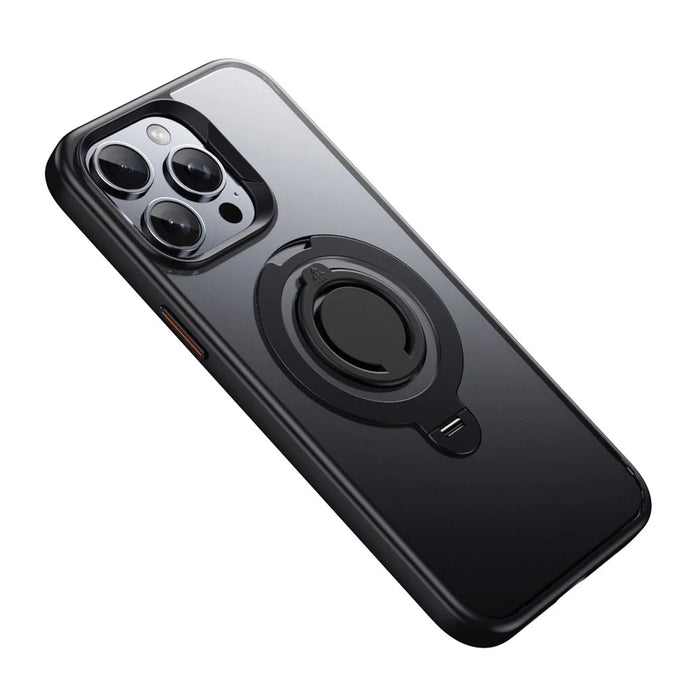 For iPhone 15 Pro Max Case Compatible with MagSafe Kickstand Matte PC+TPU Phone Cover with Silicone Ring - Black - 2