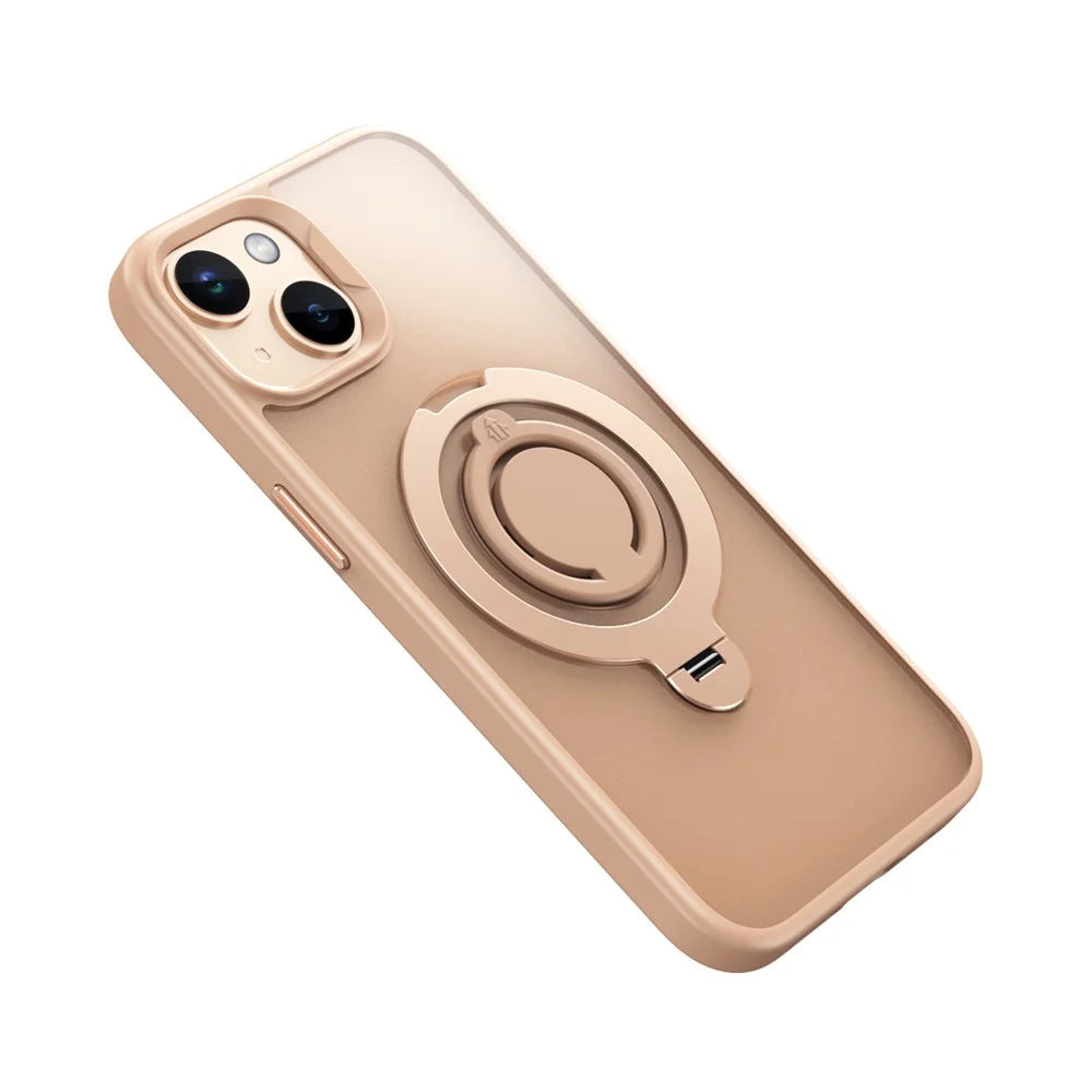 For iPhone 15 Case Compatible with MagSafe Kickstand Matte PC+TPU Phone Cover with Silicone Ring - Gold - 2