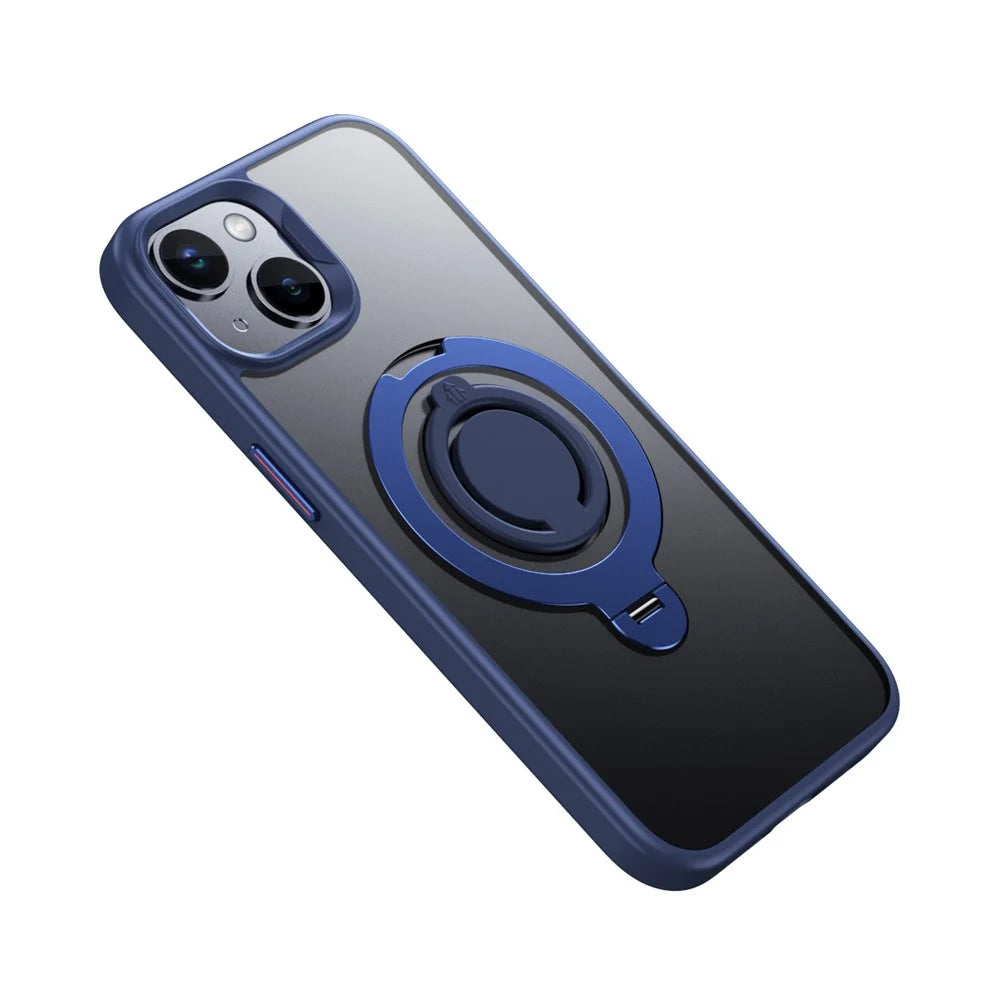 For iPhone 14 Case Compatible with MagSafe Kickstand Matte PC+TPU Phone Cover with Silicone Ring - Blue - 2