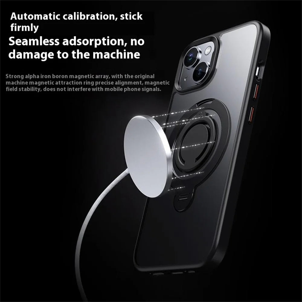 For iPhone 14 Case Compatible with MagSafe Kickstand Matte PC+TPU Phone Cover with Silicone Ring - Blue - 3