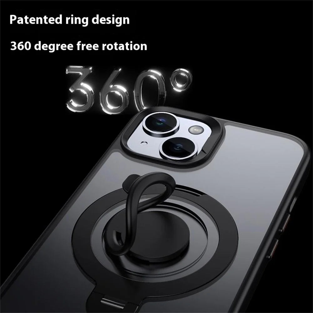 For iPhone 14 Case Compatible with MagSafe Kickstand Matte PC+TPU Phone Cover with Silicone Ring - Blue - 5