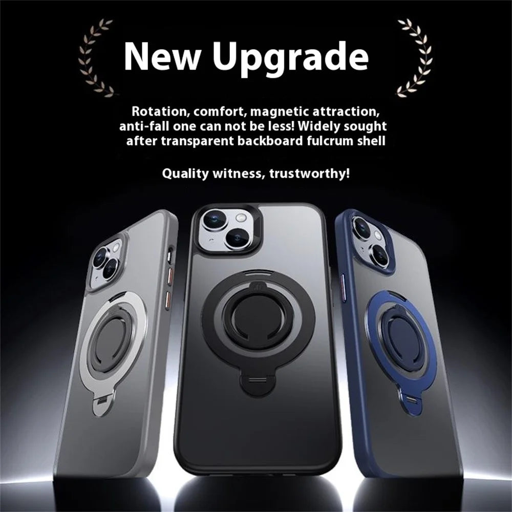 For iPhone 14 Case Compatible with MagSafe Kickstand Matte PC+TPU Phone Cover with Silicone Ring - Blue - 6