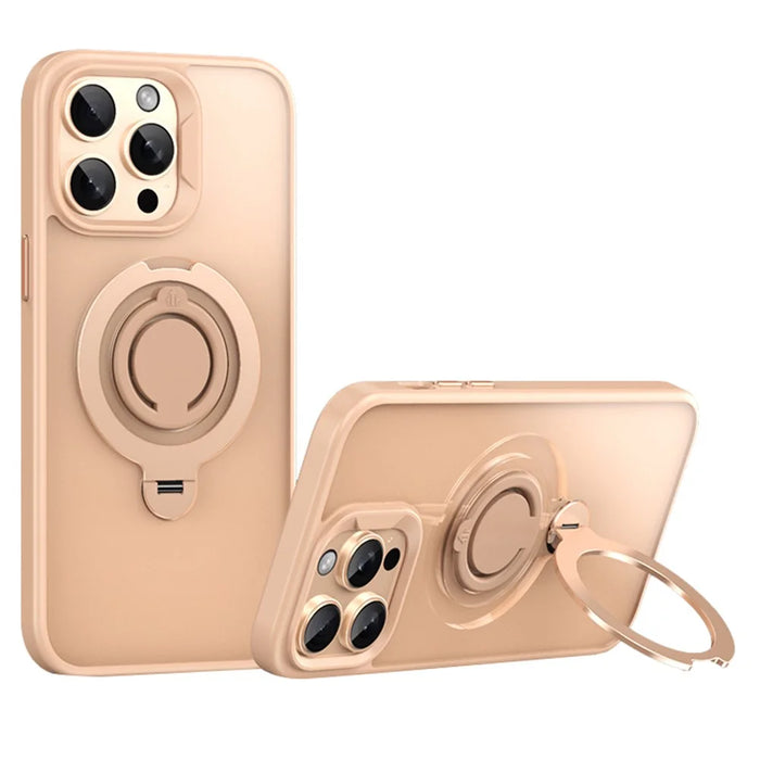For iPhone 13 Pro Case Compatible with MagSafe Kickstand Matte PC+TPU Phone Cover with Silicone Ring - Gold - 1