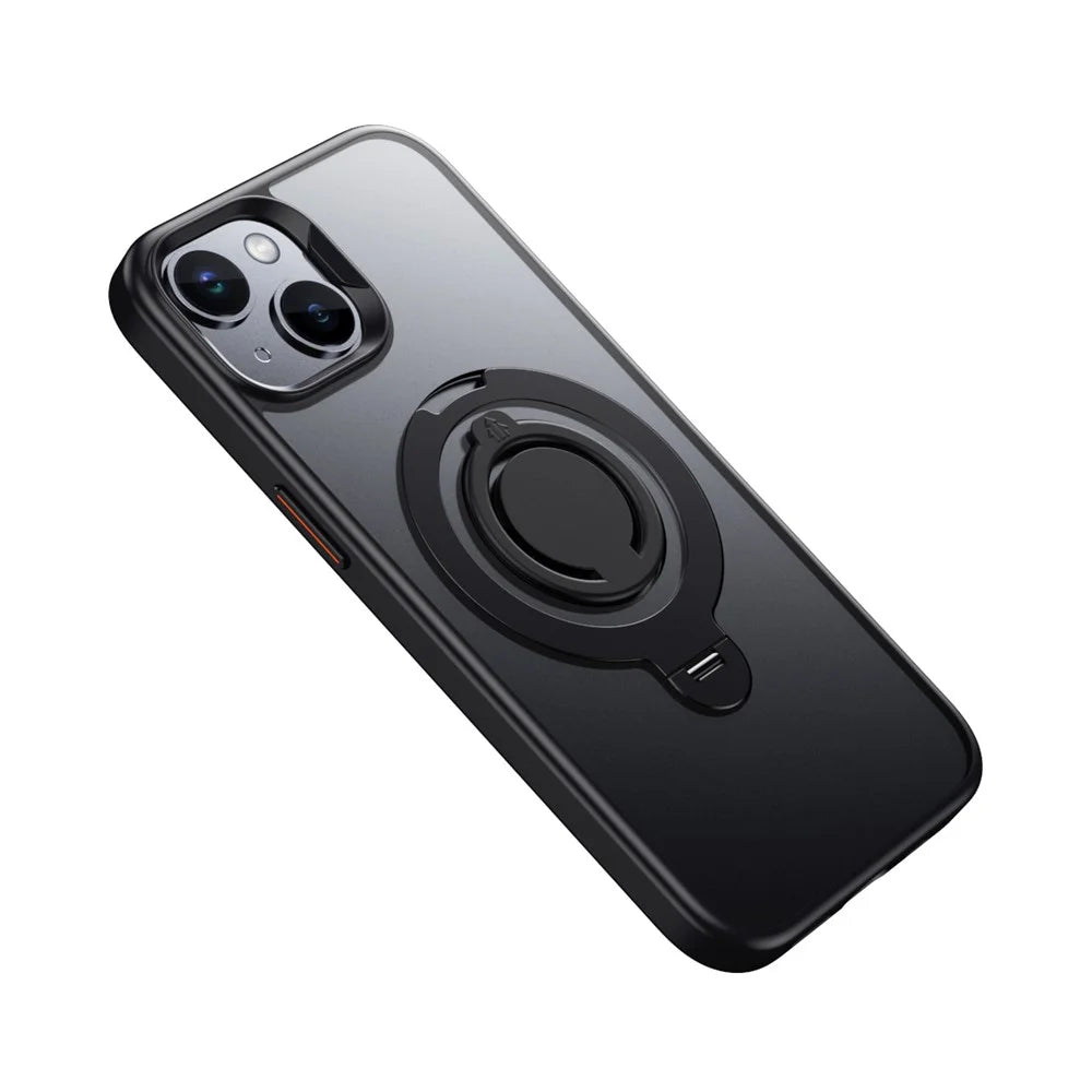 For iPhone 13 Case Compatible with MagSafe Kickstand Matte PC+TPU Phone Cover with Silicone Ring - Black - 2
