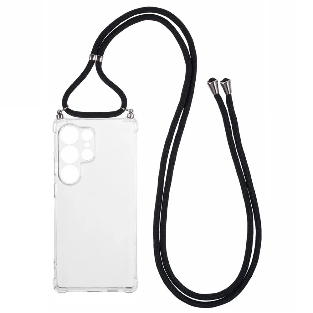 For Samsung Galaxy S25 Ultra Case Reinforced Corner TPU Clear Phone Cover with Lanyard - 1
