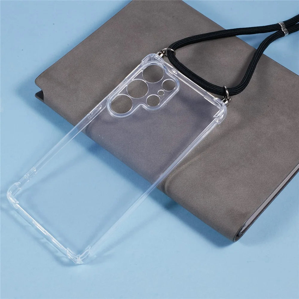 For Samsung Galaxy S25 Ultra Case Reinforced Corner TPU Clear Phone Cover with Lanyard - 3