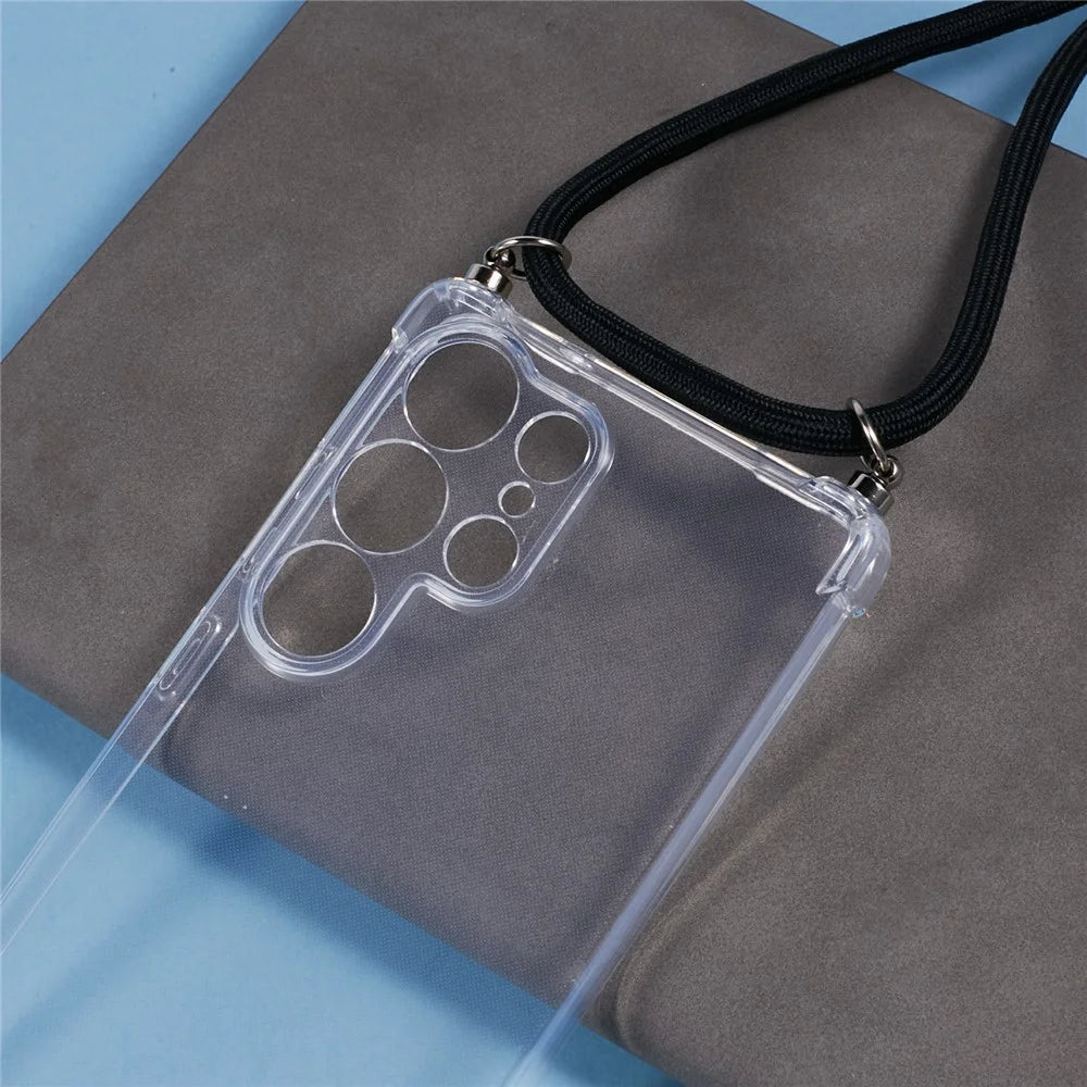 For Samsung Galaxy S25 Ultra Case Reinforced Corner TPU Clear Phone Cover with Lanyard - 4