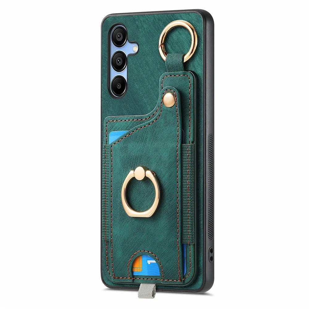 For Samsung Galaxy A16 4G / 5G Case Card Slots Leather+TPU Phone Cover with Ring Buckle - Green - 1