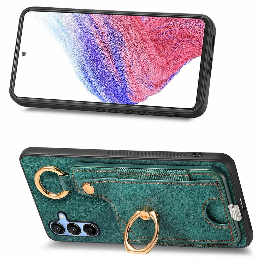 For Samsung Galaxy A16 4G / 5G Case Card Slots Leather+TPU Phone Cover with Ring Buckle - Green - 2