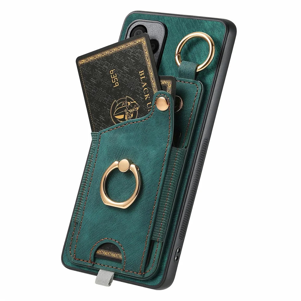For Samsung Galaxy A16 4G / 5G Case Card Slots Leather+TPU Phone Cover with Ring Buckle - Green - 3