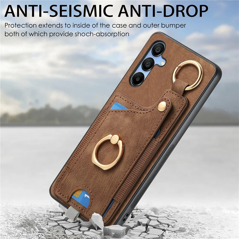For Samsung Galaxy A16 4G / 5G Case Card Slots Leather+TPU Phone Cover with Ring Buckle - Green - 5