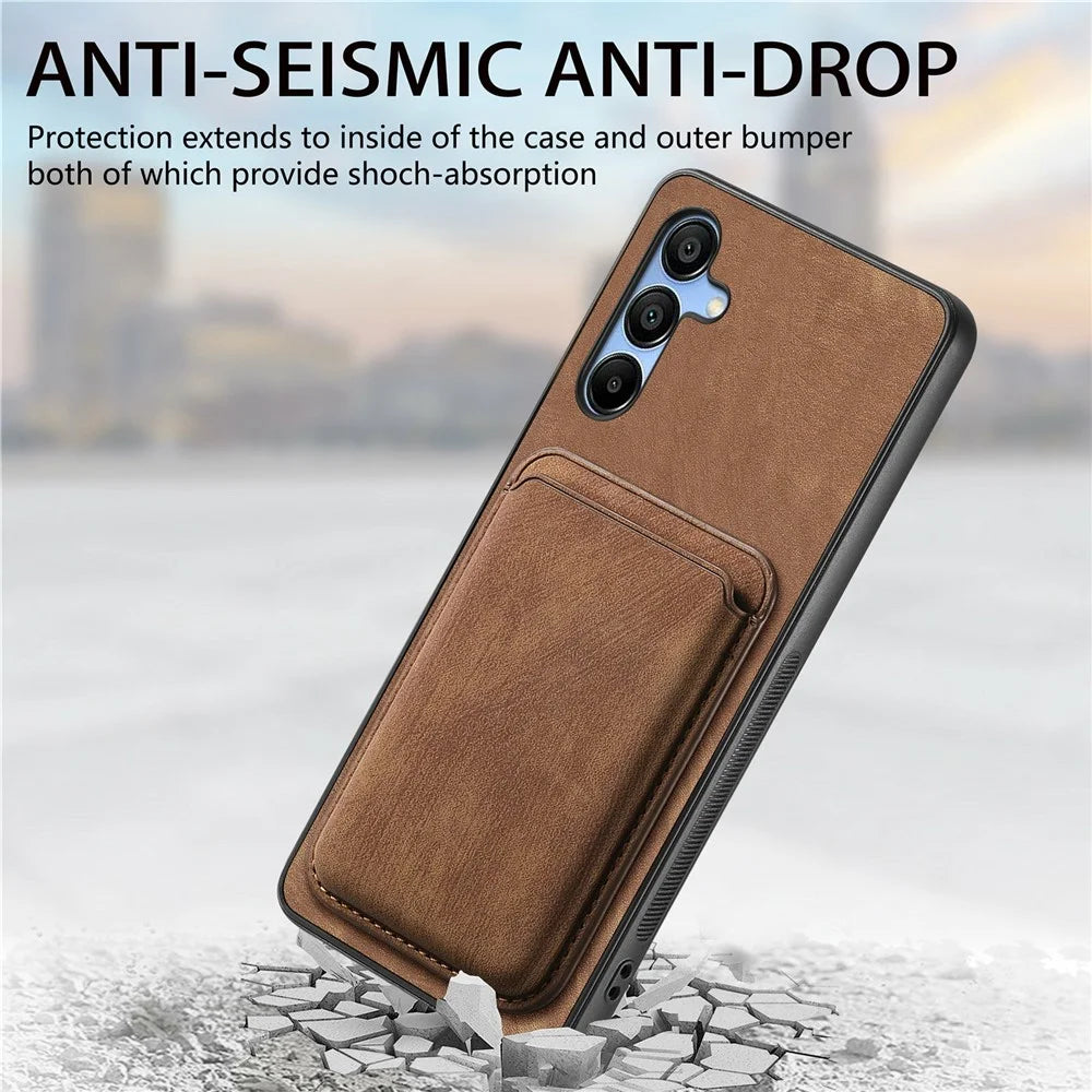 For Samsung Galaxy A16 4G / 5G Case Leather+TPU Retro Phone Cover with Detachable Card Slot - Brown - 7