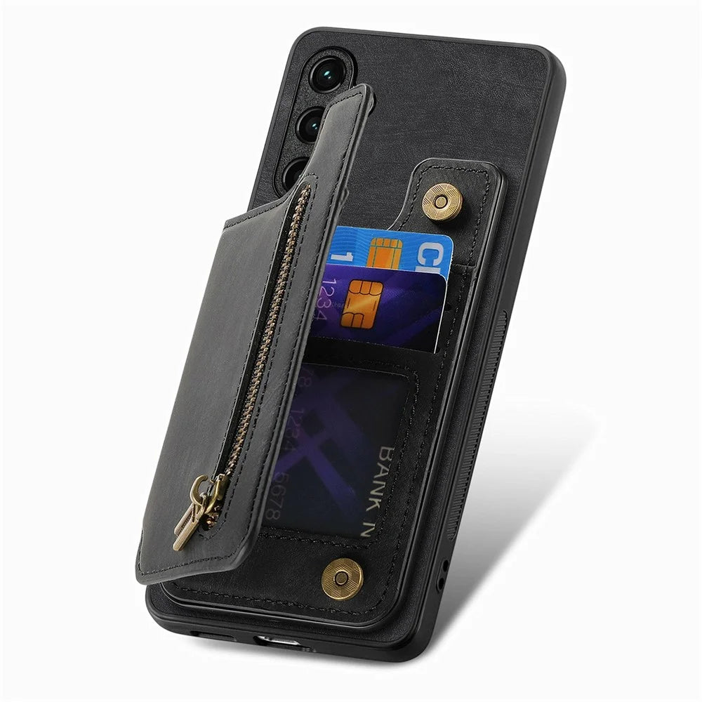 For Samsung Galaxy A16 4G / 5G Case RFID Blocking Card Holder Retro Leather + TPU Zipper Phone Cover - Black - 3