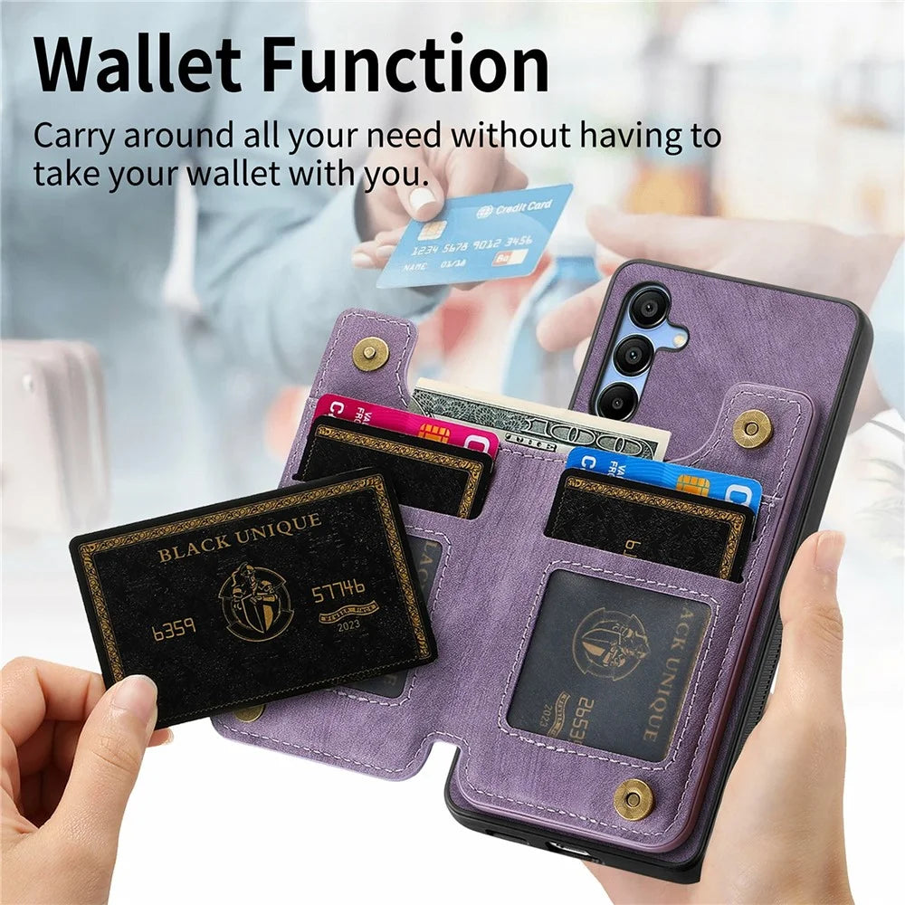 For Samsung Galaxy A16 4G / 5G Case RFID Blocking Card Holder Retro Leather + TPU Zipper Phone Cover - Black - 6