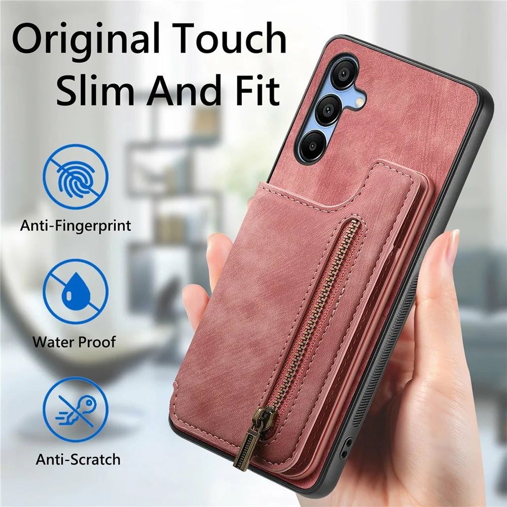 For Samsung Galaxy A16 4G / 5G Case RFID Blocking Card Holder Retro Leather + TPU Zipper Phone Cover - Black - 7