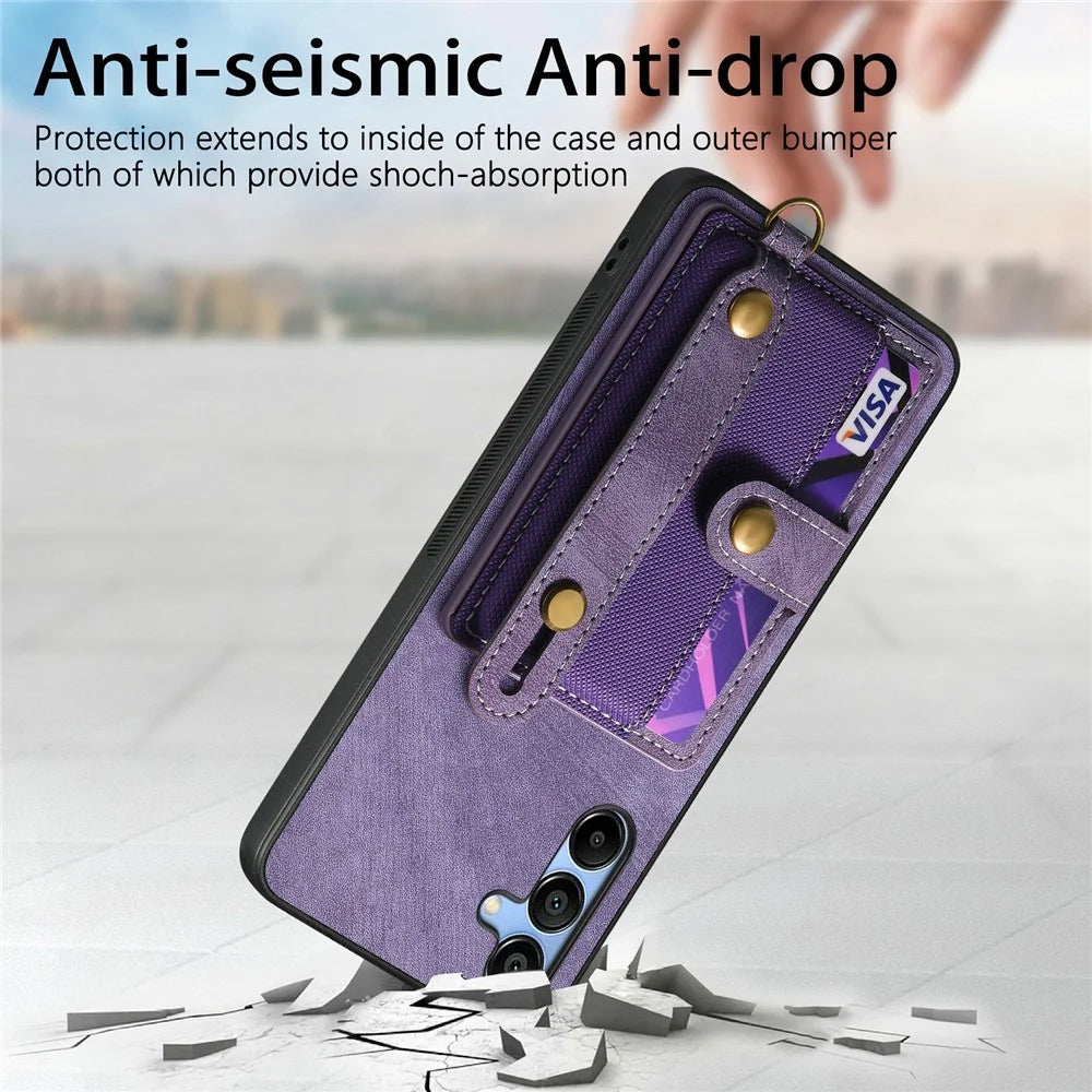 For Samsung Galaxy A16 4G / 5G Case Wristband Kickstand PU Leather Retro Back Cover Card Holder - Blue - 7