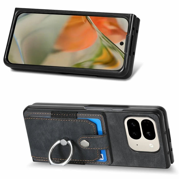For Google Pixel 9 Pro Fold 5G Case Kickstand Leather+PC Non-Slip Protective Cover Card Slots - Black - 3
