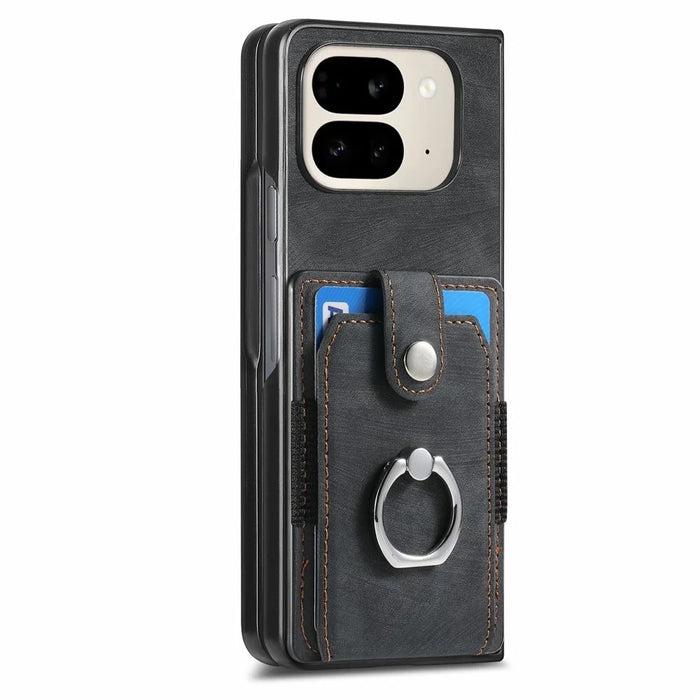 For Google Pixel 9 Pro Fold 5G Case Kickstand Leather+PC Non-Slip Protective Cover Card Slots - Black - 4