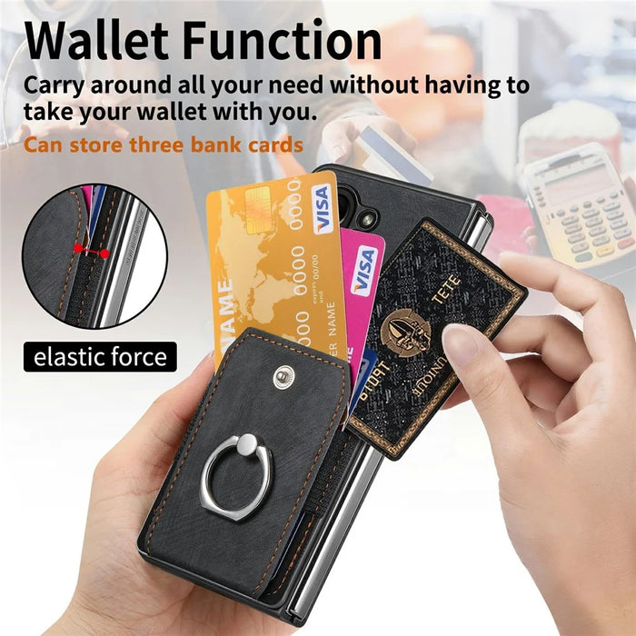 For Google Pixel 9 Pro Fold 5G Case Kickstand Leather+PC Non-Slip Protective Cover Card Slots - Black - 6