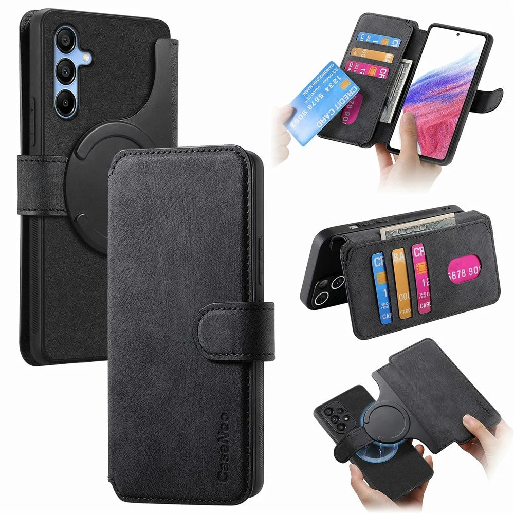 CASENEO MW-03 For Samsung Galaxy A16 4G / 5G Case Detachable Wallet Leather+TPU Phone Cover - Black - 1