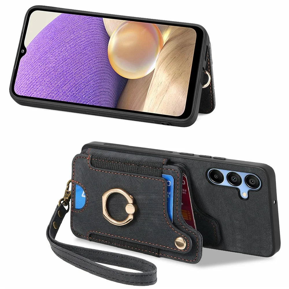 For Samsung Galaxy A16 4G  /  A16 5G Case RFID Blocking Handbag Leather+TPU Phone Cover Card Slots, Ring Holder - Black - 2