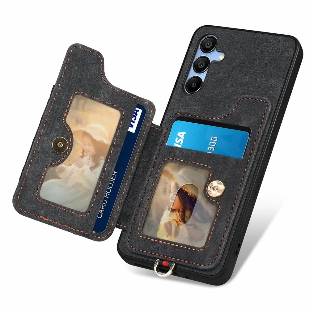 For Samsung Galaxy A16 4G  /  A16 5G Case RFID Blocking Handbag Leather+TPU Phone Cover Card Slots, Ring Holder - Black - 3