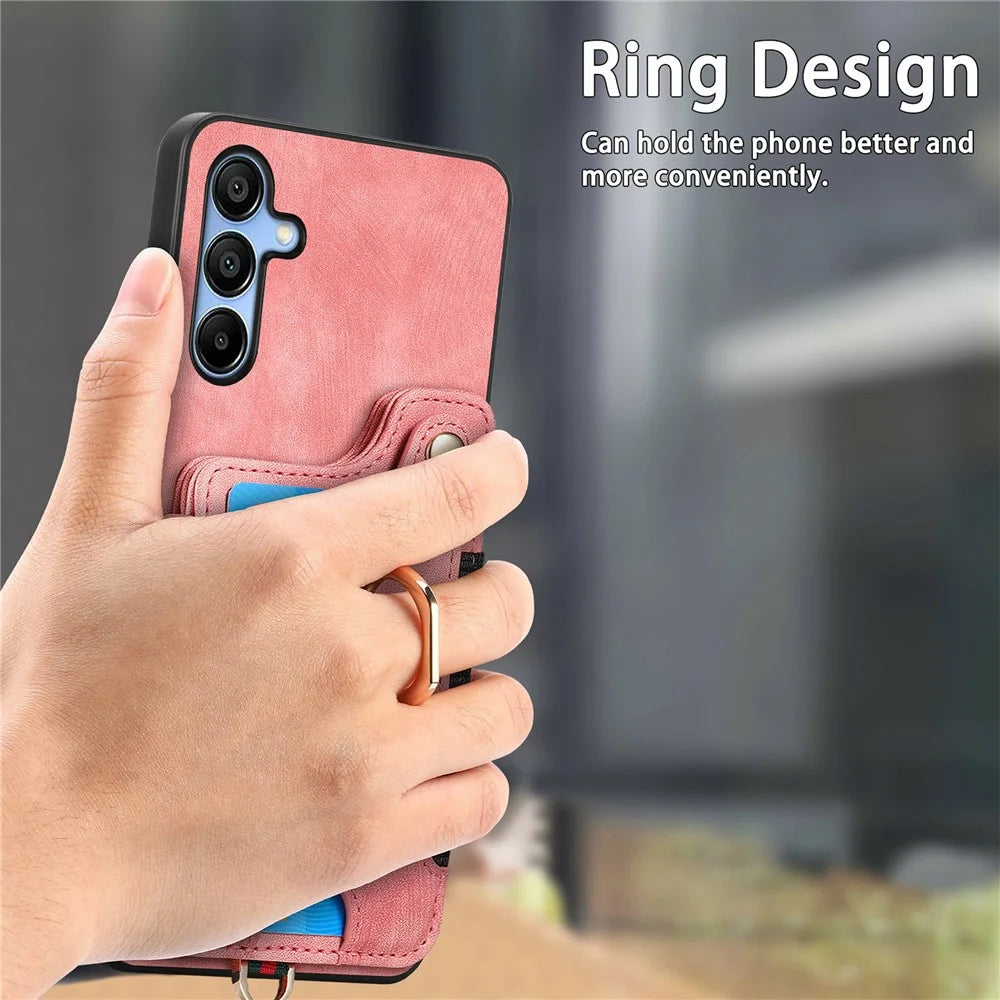 For Samsung Galaxy A16 4G  /  A16 5G Case RFID Blocking Handbag Leather+TPU Phone Cover Card Slots, Ring Holder - Black - 4