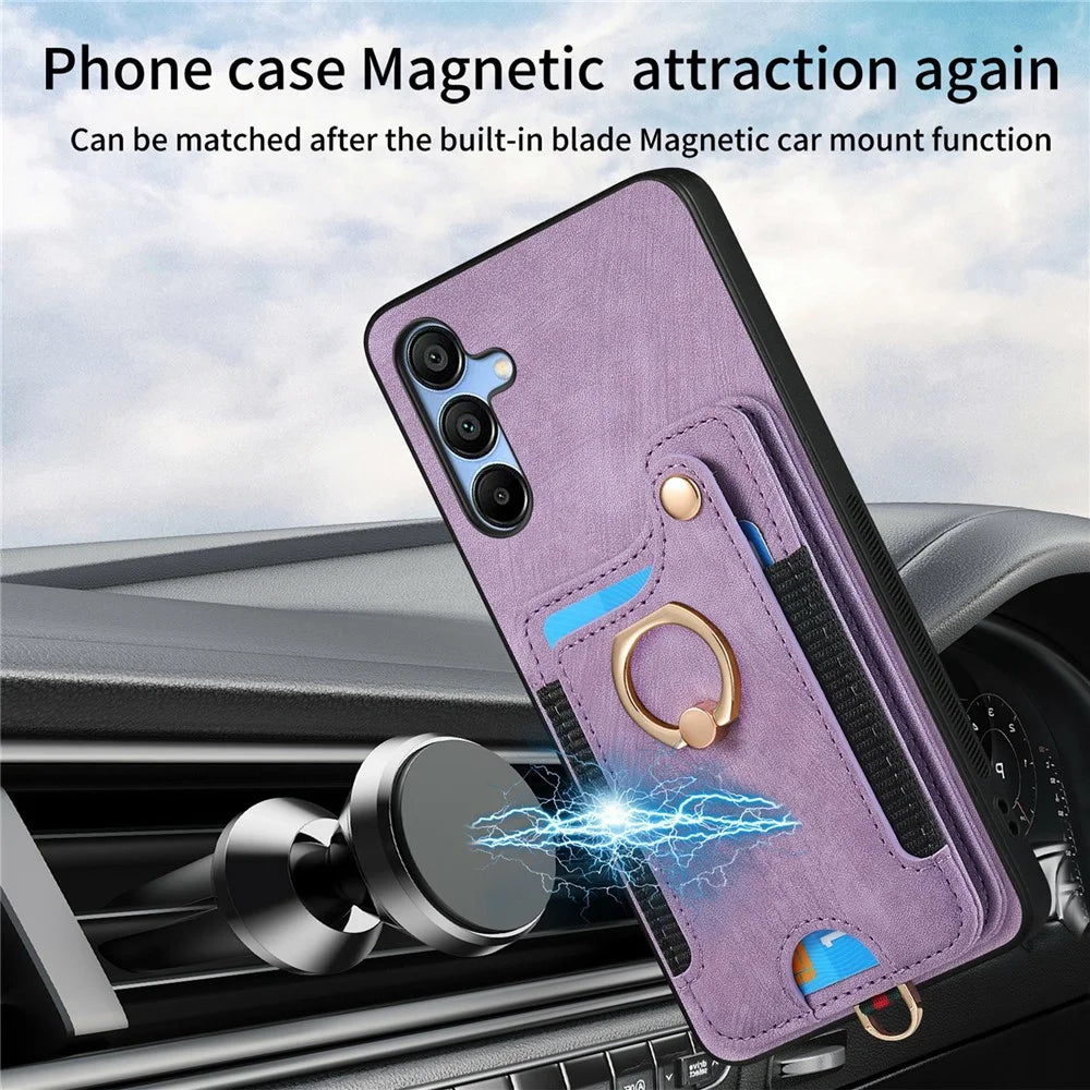 For Samsung Galaxy A16 4G  /  A16 5G Case RFID Blocking Handbag Leather+TPU Phone Cover Card Slots, Ring Holder - Black - 7
