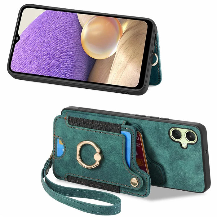 For Samsung Galaxy A06 4G Case RFID Blocking Handbag Leather+TPU Phone Cover Card Slots, Ring Holder - Green - 2