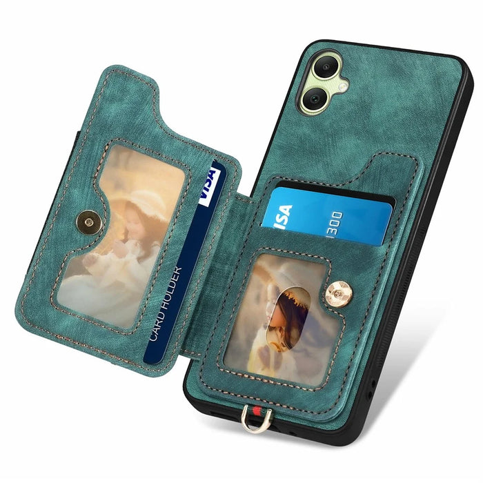 For Samsung Galaxy A06 4G Case RFID Blocking Handbag Leather+TPU Phone Cover Card Slots, Ring Holder - Green - 3