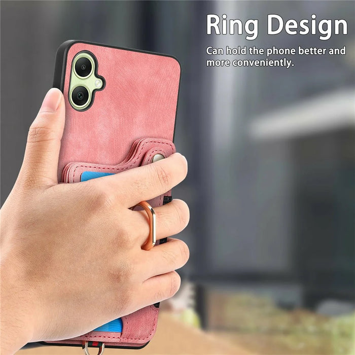 For Samsung Galaxy A06 4G Case RFID Blocking Handbag Leather+TPU Phone Cover Card Slots, Ring Holder - Green - 4