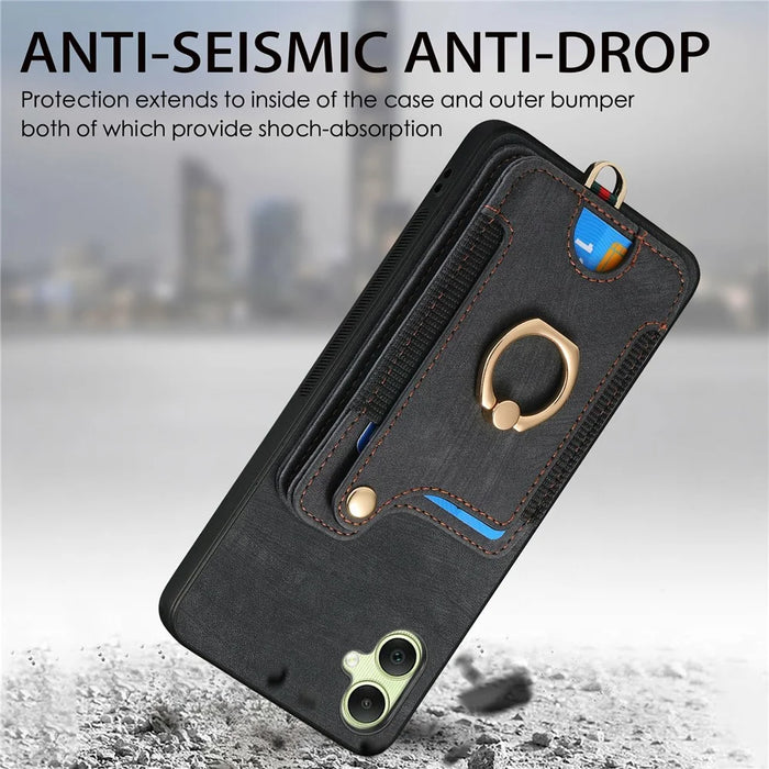 For Samsung Galaxy A06 4G Case RFID Blocking Handbag Leather+TPU Phone Cover Card Slots, Ring Holder - Green - 5