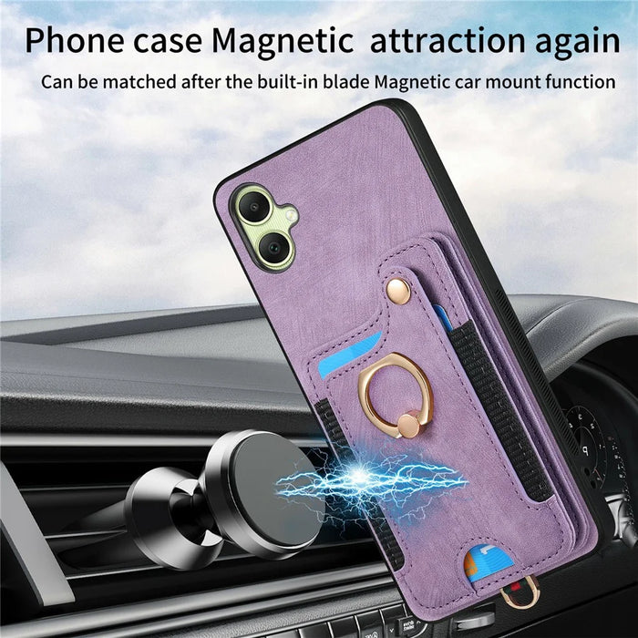 For Samsung Galaxy A06 4G Case RFID Blocking Handbag Leather+TPU Phone Cover Card Slots, Ring Holder - Green - 7
