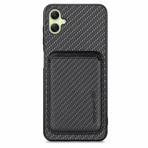 For Samsung Galaxy A06 4G Case Carbon Fiber Leather Back Cover with Detachable Card Bag - Black - 1