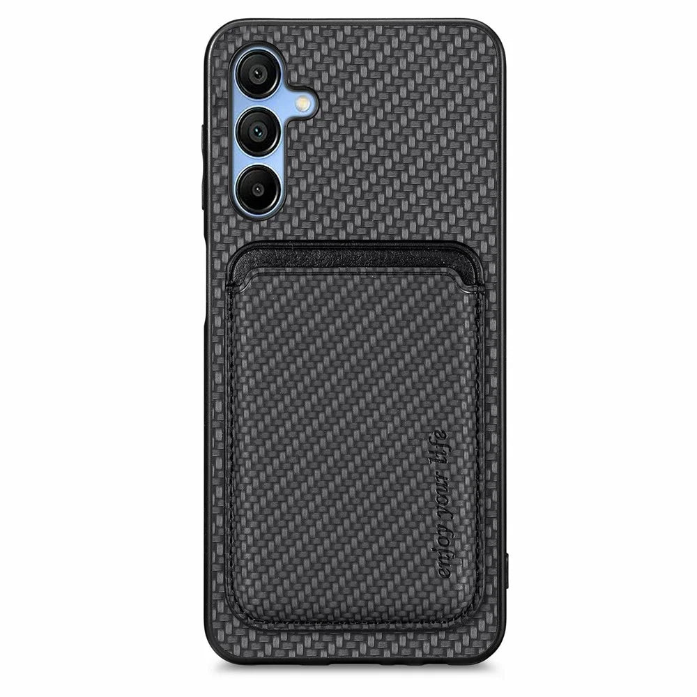 For Samsung Galaxy A16 4G / 5G Case Carbon Fiber Leather Back Cover with Detachable Card Bag - Black - 1