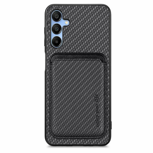 For Samsung Galaxy A16 4G / 5G Case Carbon Fiber Leather Back Cover with Detachable Card Bag - Black - 1