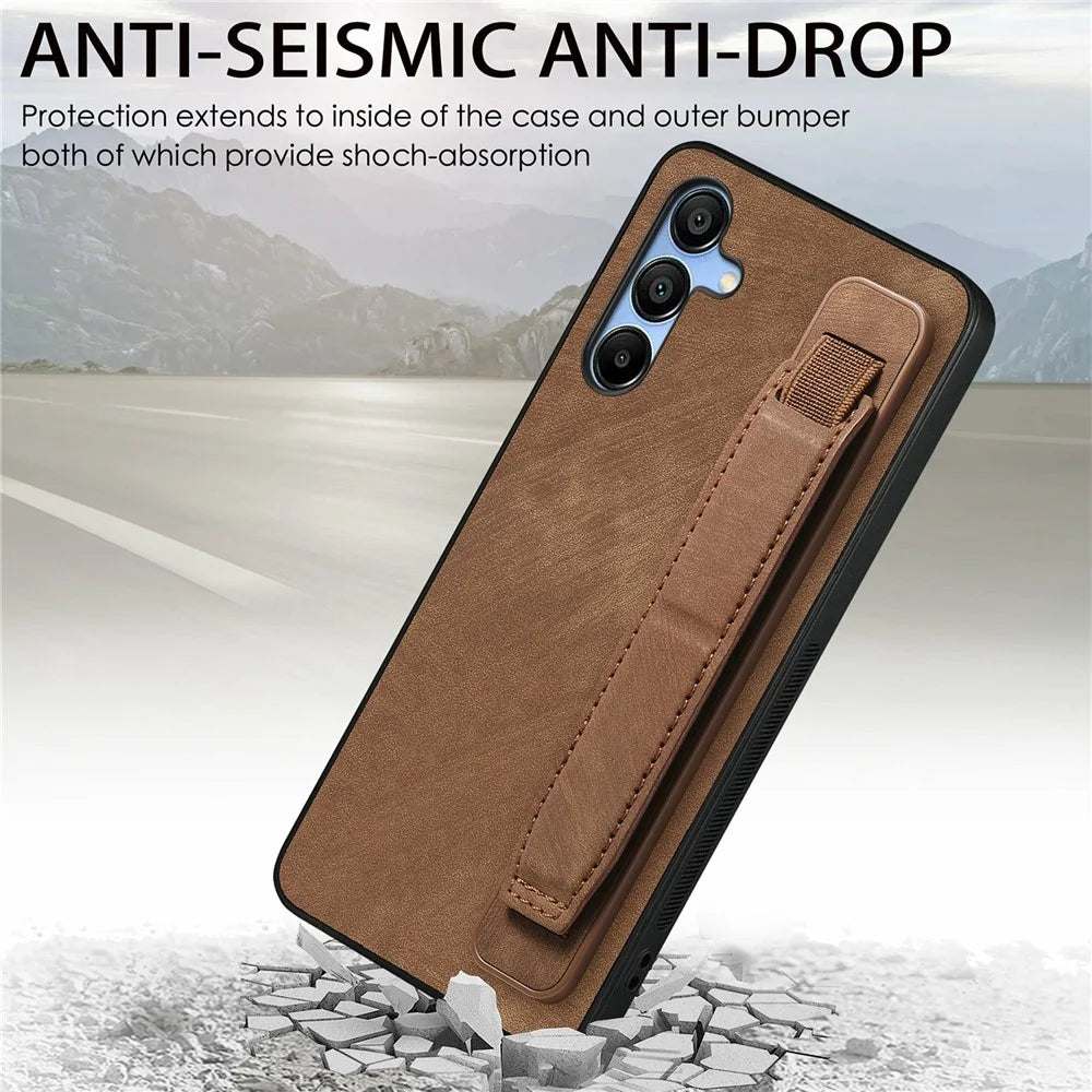 For Samsung Galaxy A16 4G / 5G Case Wristband Leather + TPU Phone Cover - Brown - 5