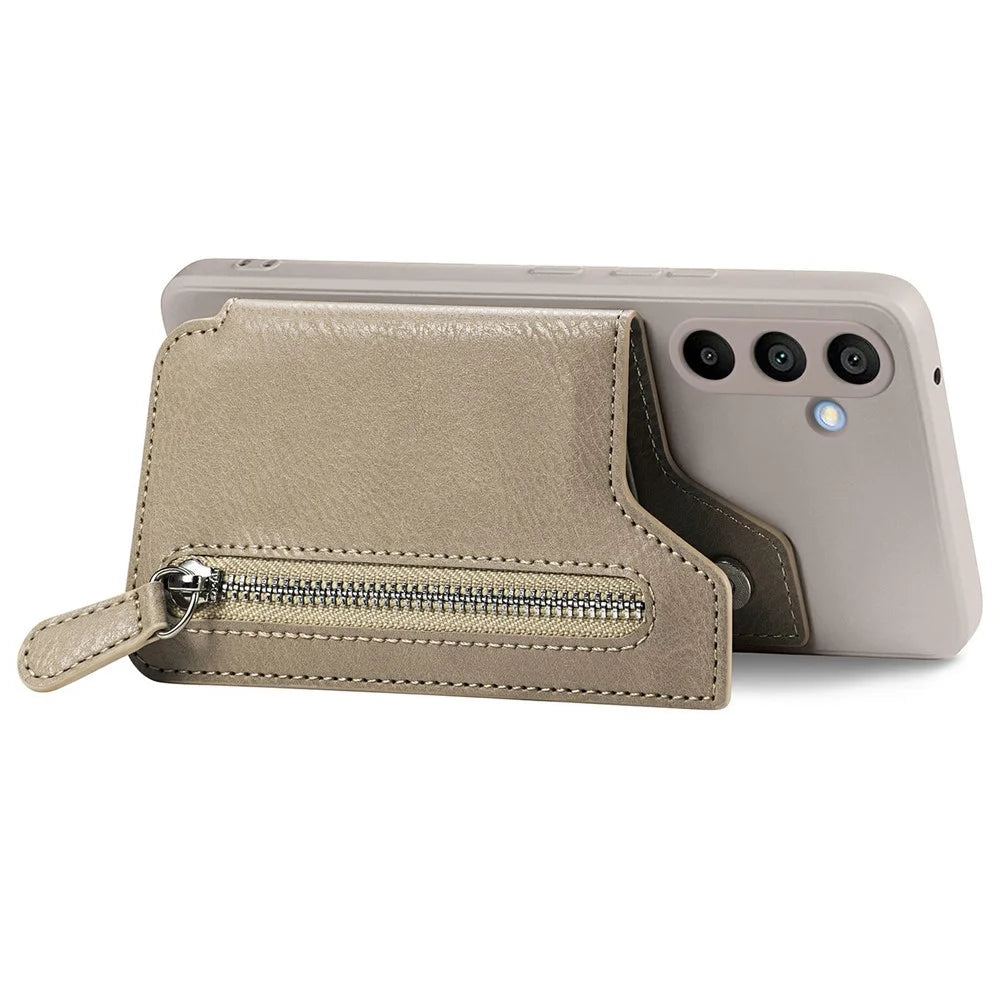 For Samsung Galaxy A16 4G / 5G Case PU Leather+TPU Phone Cover with Zipper Pocket Wallet - Beige - 2