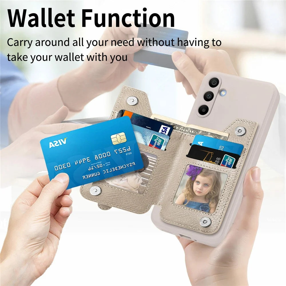 For Samsung Galaxy A16 4G / 5G Case PU Leather+TPU Phone Cover with Zipper Pocket Wallet - Beige - 4