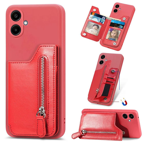 For Samsung Galaxy A06 4G Case PU Leather+TPU Phone Cover with Zipper Pocket Wallet - Red - 1
