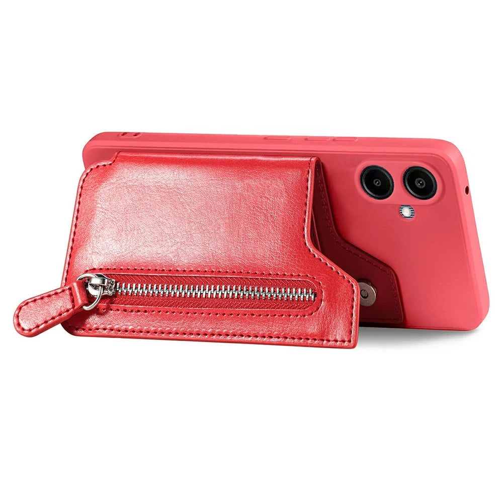 For Samsung Galaxy A06 4G Case PU Leather+TPU Phone Cover with Zipper Pocket Wallet - Red - 2
