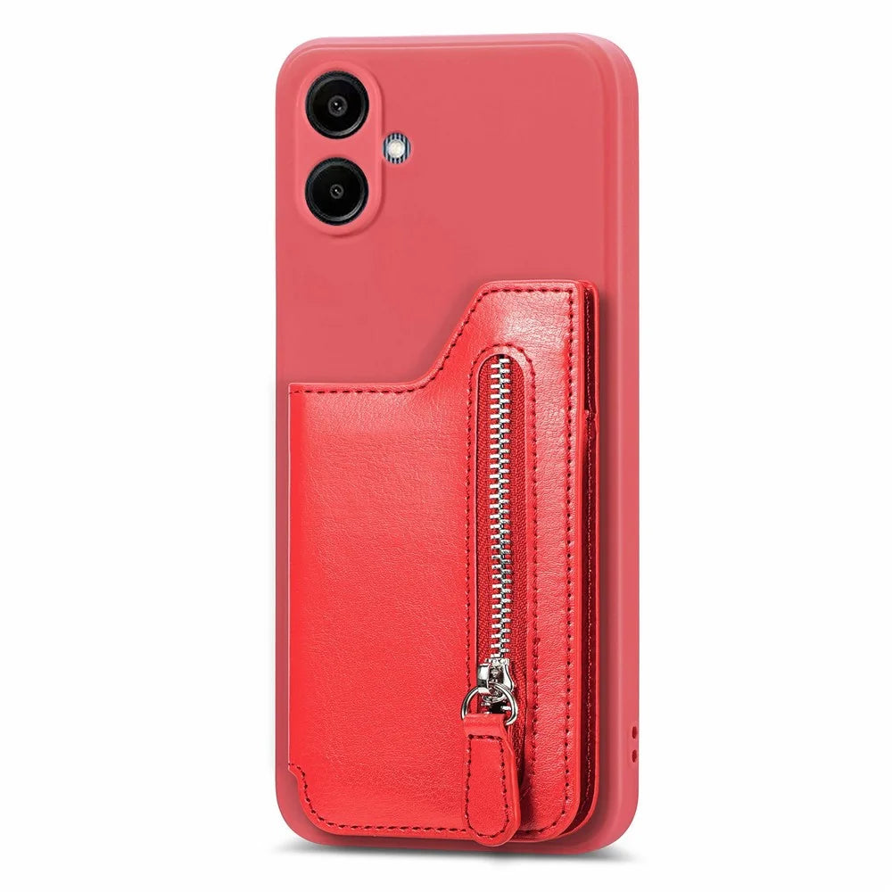 For Samsung Galaxy A06 4G Case PU Leather+TPU Phone Cover with Zipper Pocket Wallet - Red - 3