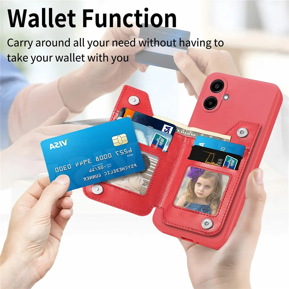 For Samsung Galaxy A06 4G Case PU Leather+TPU Phone Cover with Zipper Pocket Wallet - Red - 4
